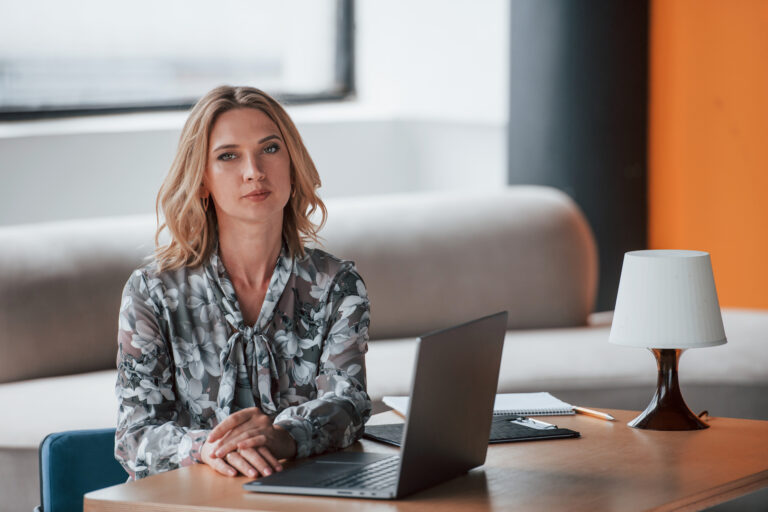 woman using computer