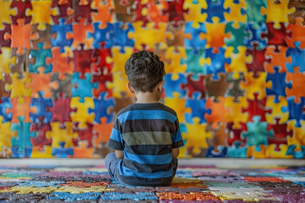 boy sitting in front of a puzzle