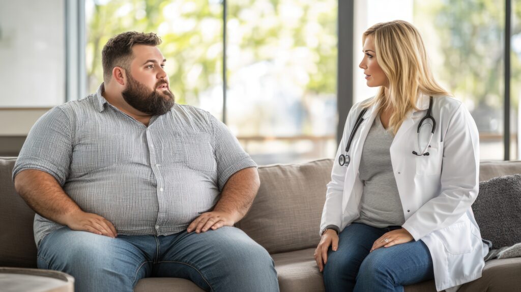doctor consults with obese patient